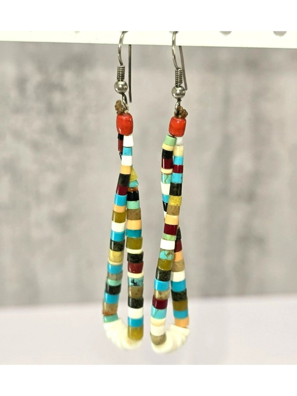 Vintage Multi-Colored Beaded Loop Earrings Dangle Stone Southwestern CM2393